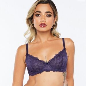 Savage X Fenty Unlined Floral Lace Bra Navy Blue 32B